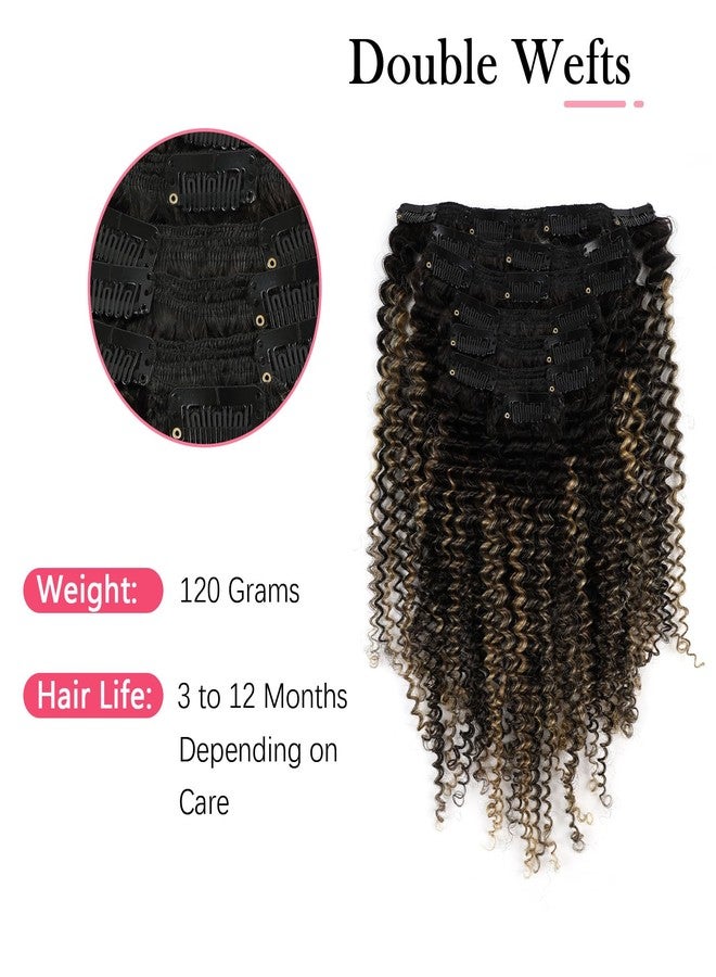 Sassina 3C 4A Kinky Curly Clip in Hair Extensions for Black Women Full Head Clip ins Human Hair Extensions Natural Black Fading to Strawberry Blonde 14 Inch 120 Gram 7 Pcs with 17 Clips #T1B/1BP27 - Image 5